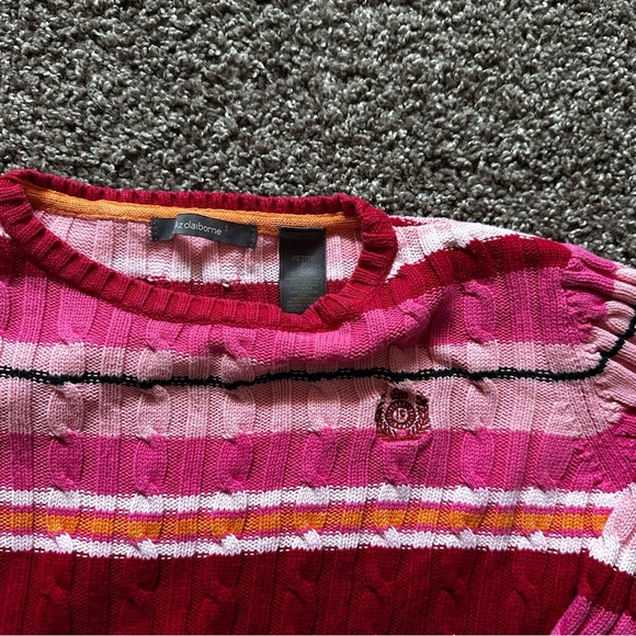 2000s Y2K Liz Claiborne Pink Striped Embroidered Cable Knit Sweater Size XS - Picture 4 of 7